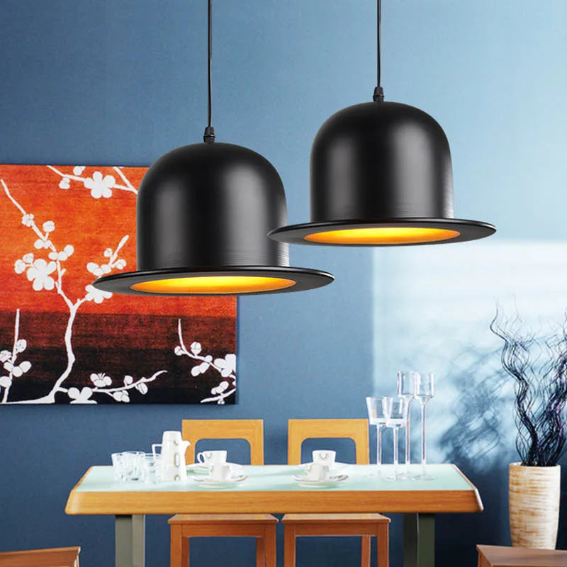 Aluminum England Hat Pendant Light Industrial Lamp by Econiko - Black Cap Art Fixture