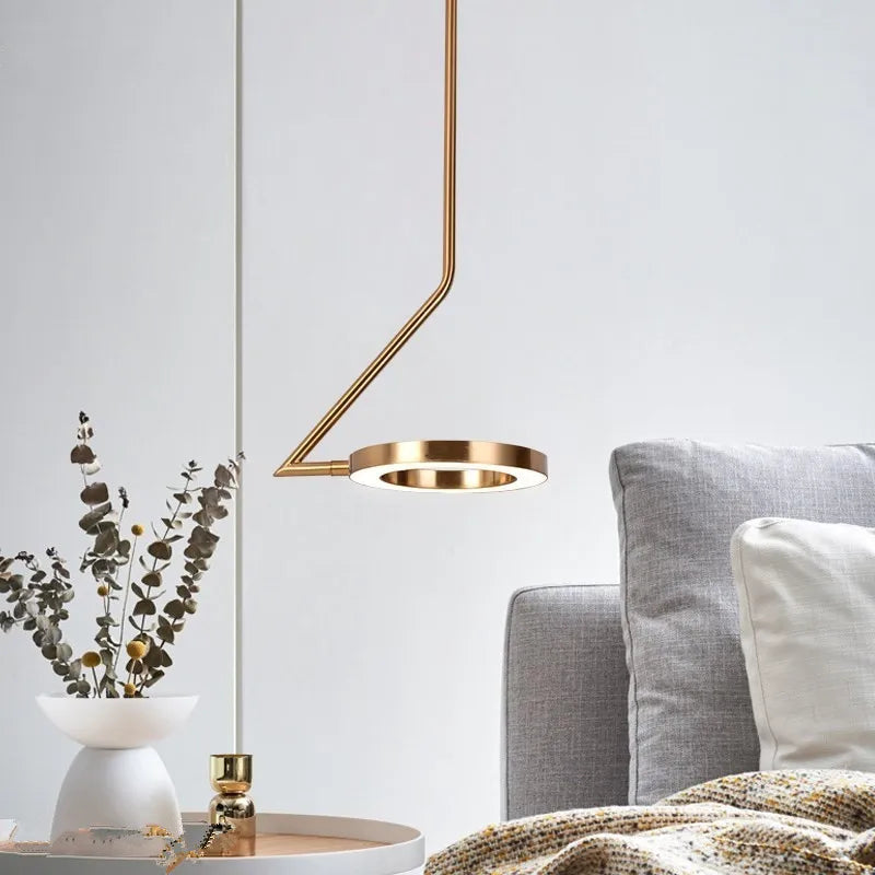 Aluminum LED Chandelier Swing Arm Creative Lamp Nordic Ring Modern Bedroom Brass – Econiko