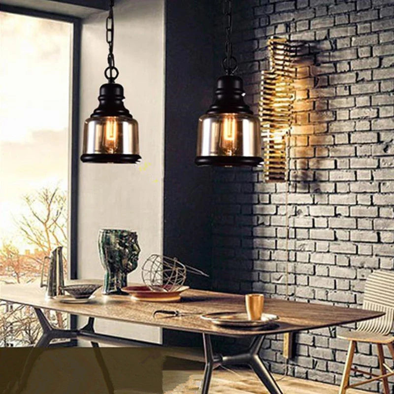 Amber Glass Wine Bottle Pendant Light with LED Bulb for Bar Restaurant by Econiko