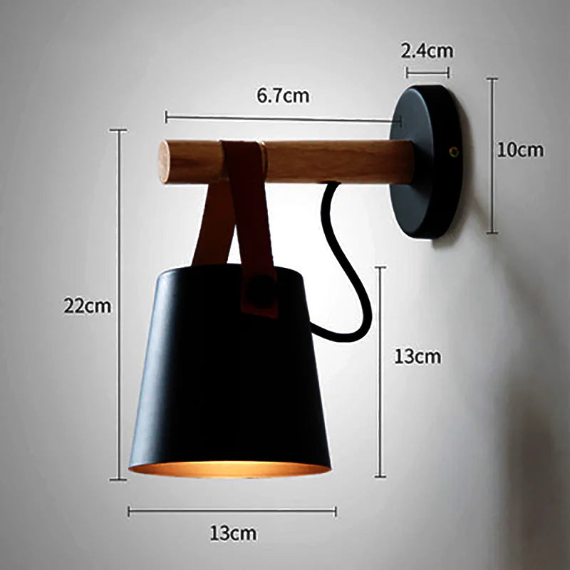 Econiko Nordic Leather Wood LED Wall Lamp Indoor Bedroom Living Room Sconce