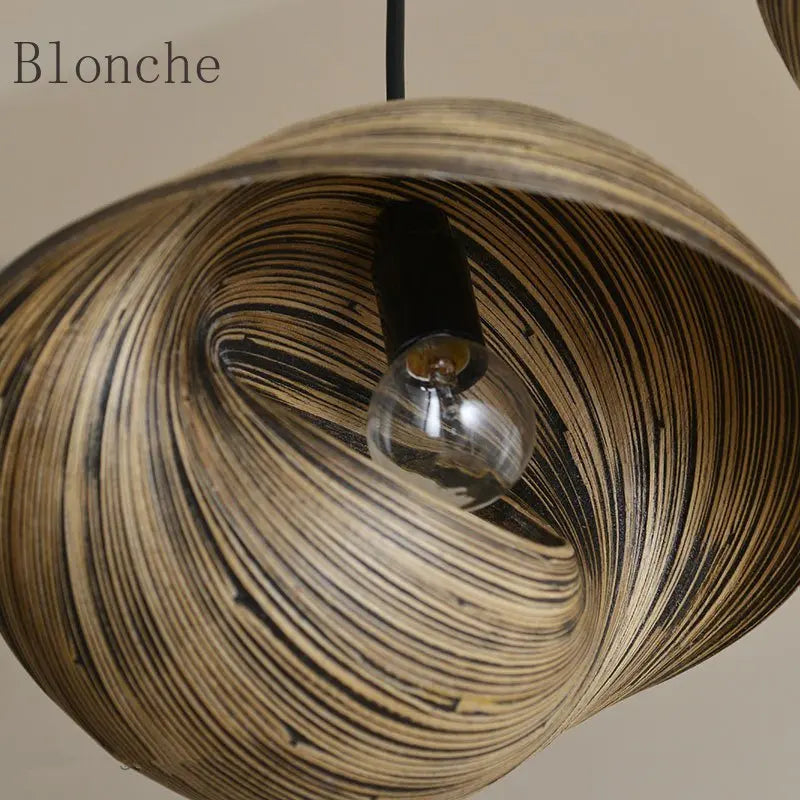 Bamboo Shell Pendant Light for Dining Room Kitchen, E14 Indoor Lighting by Econiko