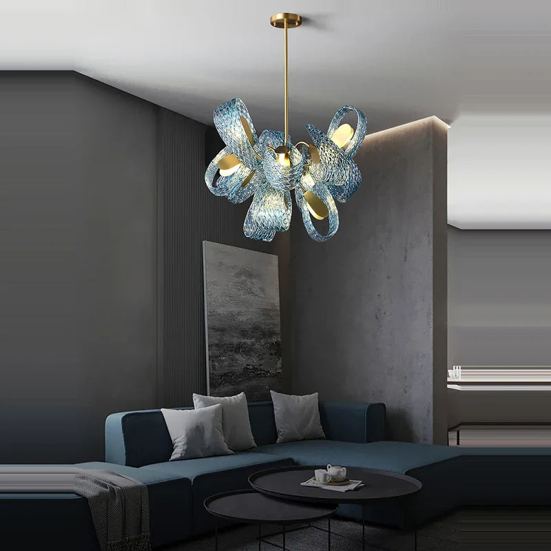 Blue Glass LED Beauty Chandelier by Econiko for Foyer Lighting Suspension