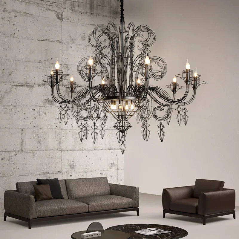 Baroque Iron LED Pendant Lamp by Econiko - Designer Black White Suspension Light