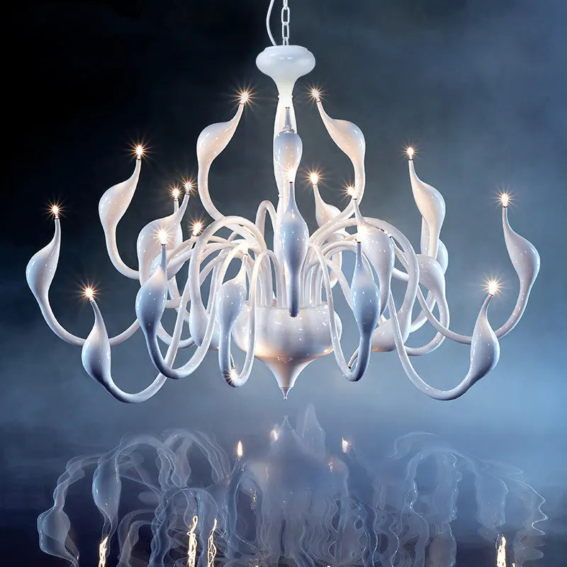 Art Deco Swan Chandeliers with Metal LED Lights by Econiko - Modern Bedroom & Living Room Decor