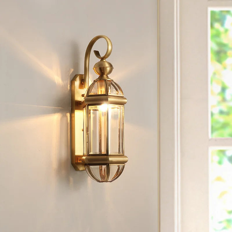 Classical Foyer Glass Wall Lamp for Bedroom and Aisle Decor, Econiko Brass Design