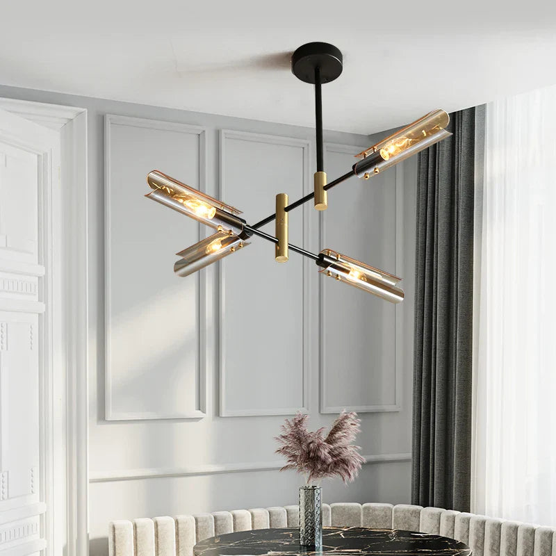 Black Gold Glass Tube Chandelier Postmodern Staircase Kitchen Sitting Room Light by Econiko