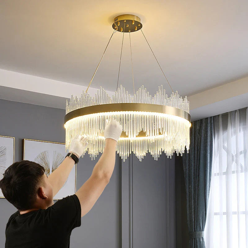 Art Deco Glass Gold Designer Hanging Lamp Chandelier Lighting for Dinning Room - Econiko