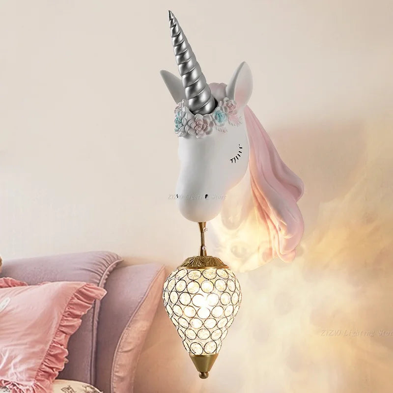 Cartoon Unicorn Wall Lamp for Children's Room, Bedside Decor, Princess Baby Girl's Bedroom - Econiko