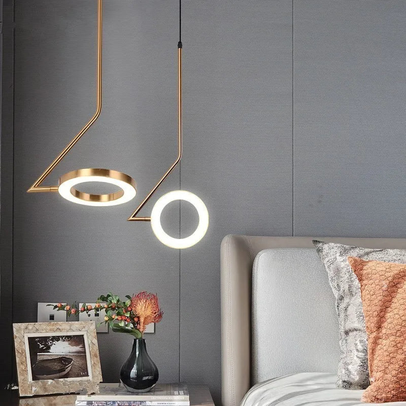 Aluminum LED Chandelier Swing Arm Creative Lamp Nordic Ring Modern Bedroom Brass – Econiko