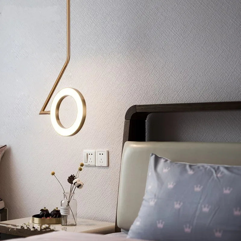 Aluminum LED Chandelier Swing Arm Creative Lamp Nordic Ring Modern Bedroom Brass – Econiko