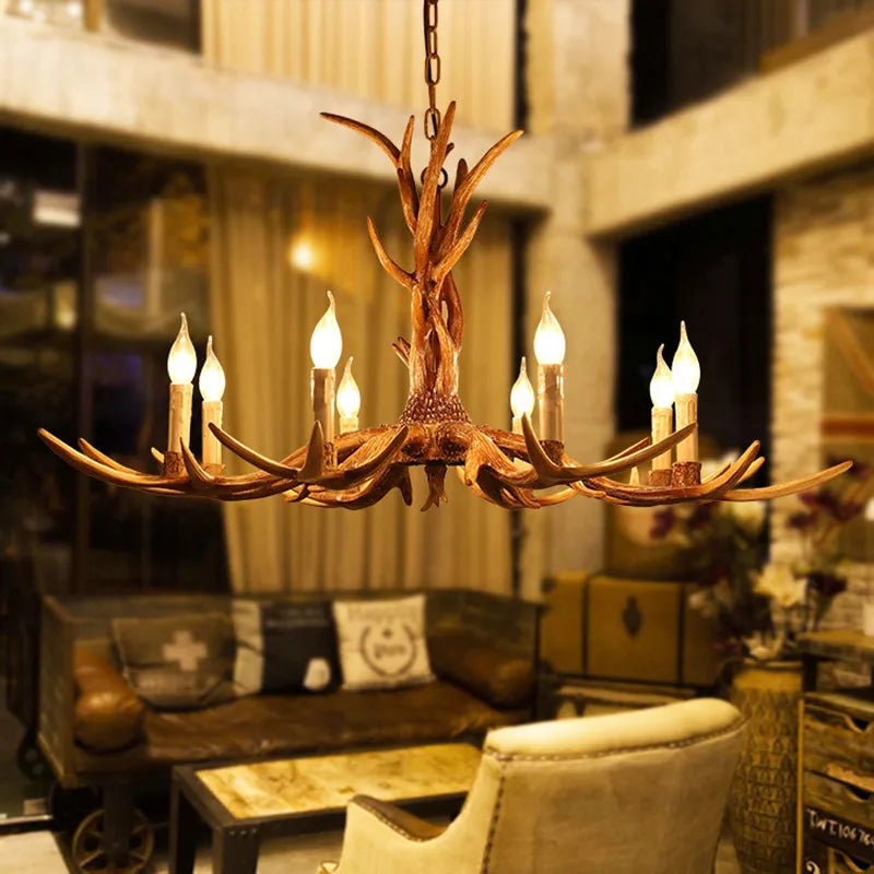 4-Head Brown Antler Chandeliers Pendant Lamps Ceiling Fixtures Lighting, E14 110-240V - Econiko