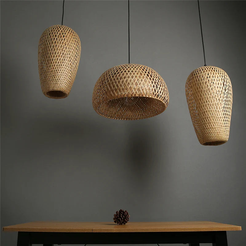 Bamboo Woven Pendant Lights Wooden Art Decor Lamp by Econiko - Study Tea House Dining Room Lighting