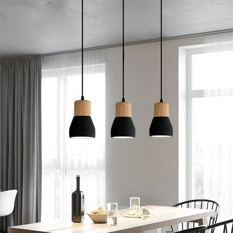 Econiko Nordic Minimalism Pendant Light E27 LED Chandelier Wood Cement Fixture