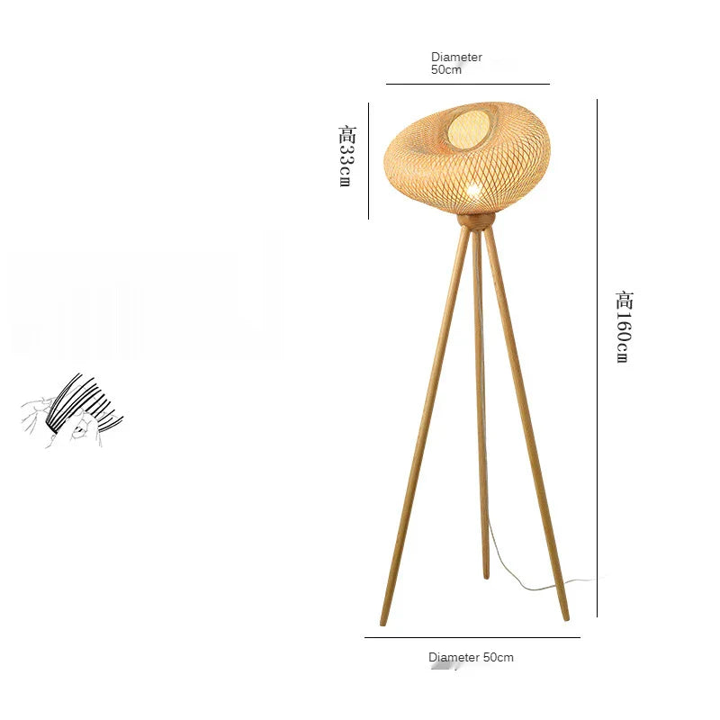 Bamboo Weaving Floor Lamp Solid Wood Standing Light for Bedroom & Living Room, Econiko Brand