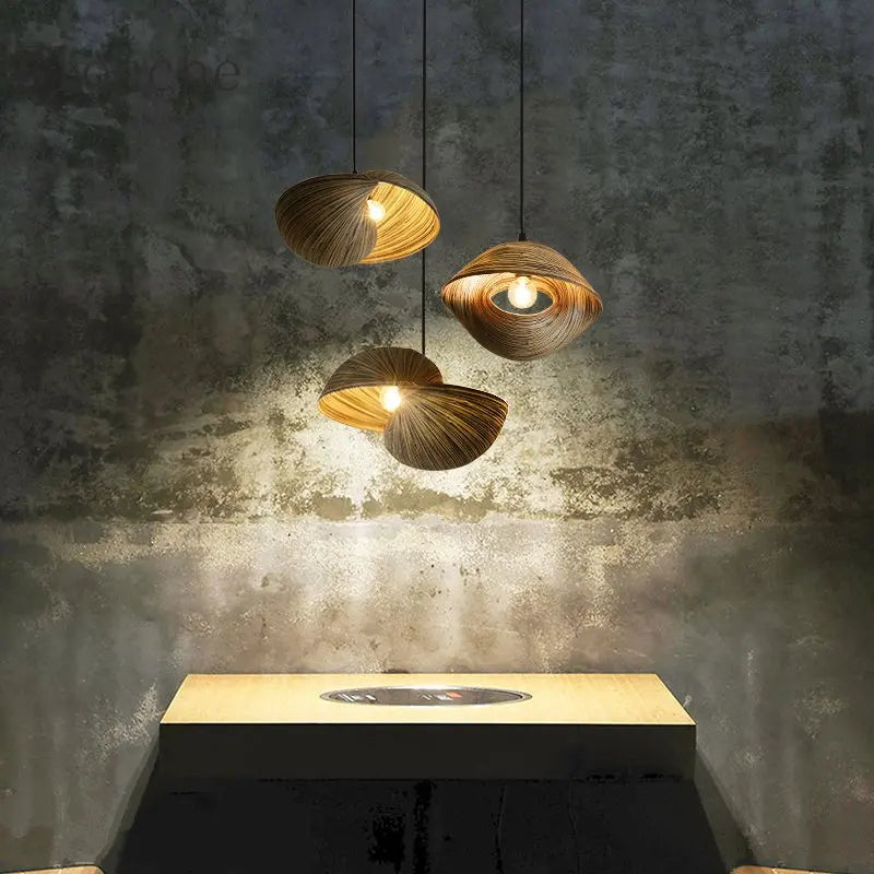 Bamboo Shell Pendant Light for Dining Room Kitchen, E14 Indoor Lighting by Econiko