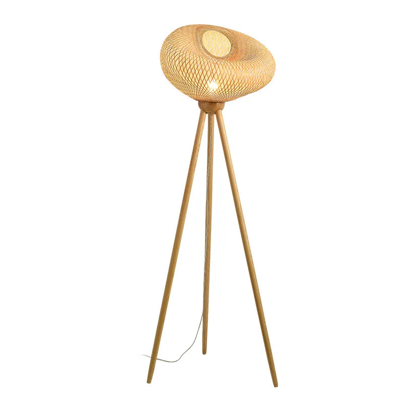 Bamboo Weaving Floor Lamp Solid Wood Standing Light for Bedroom & Living Room, Econiko Brand