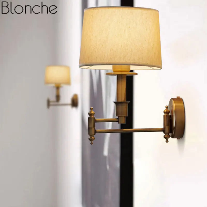 Bronze Fabric Wall Sconce Lamp E27 Bedroom Industrial Decor Econiko Brand