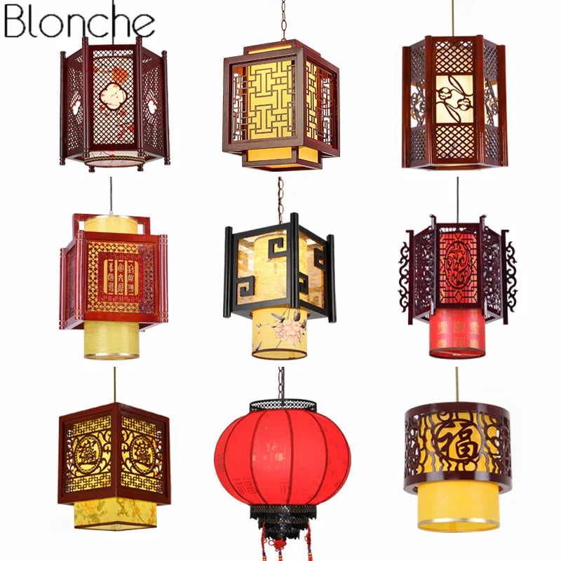 Antique Wood Pendant Lights Lantern Lamp for Restaurant Decor - Econiko