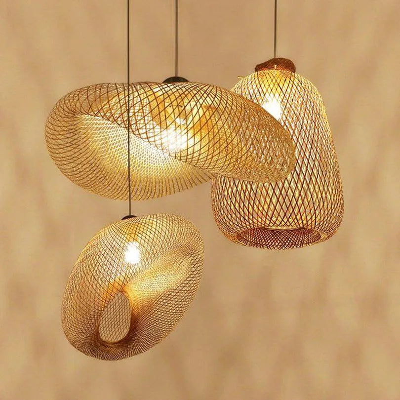 Bamboo Weave Pendant Lights by Econiko: Handmade LED Kitchen Lamps for Restaurant & Countryside