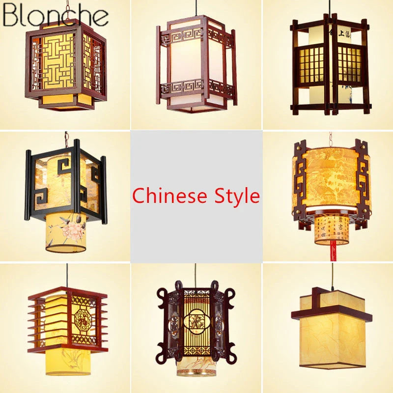 Antique Wood Pendant Lights Lantern Lamp for Restaurant Decor - Econiko