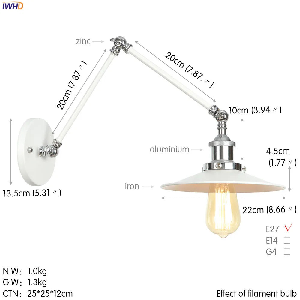 Adjustable Industrial LED Wall Lamp for Bedroom Living Room by Econiko