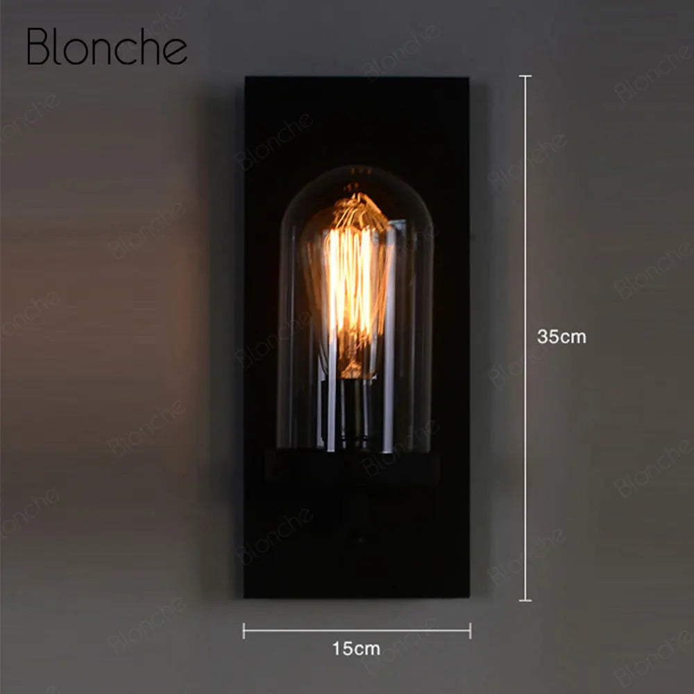 Black Industrial Glass Sconce Wall Lamp by Econiko for Home Indoor Decor