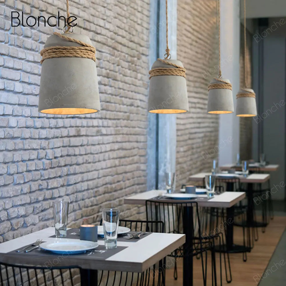 Cement Pendant Lights by Econiko: Modern Loft Hanging Lamp for Bar, Restaurant, Cafe Industrial Decor