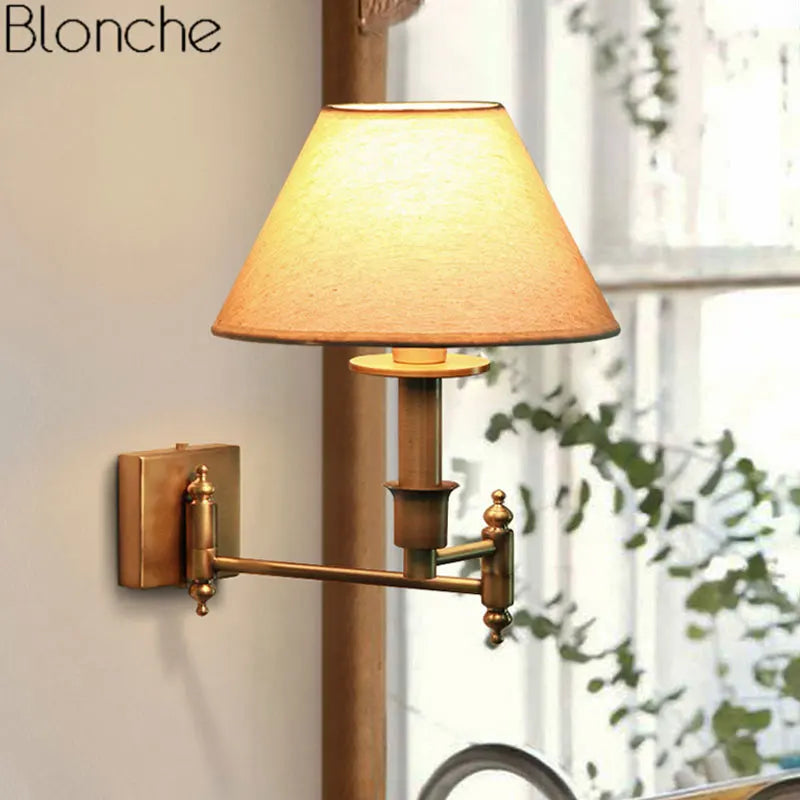 Bronze Fabric Wall Sconce Lamp E27 Bedroom Industrial Decor Econiko Brand