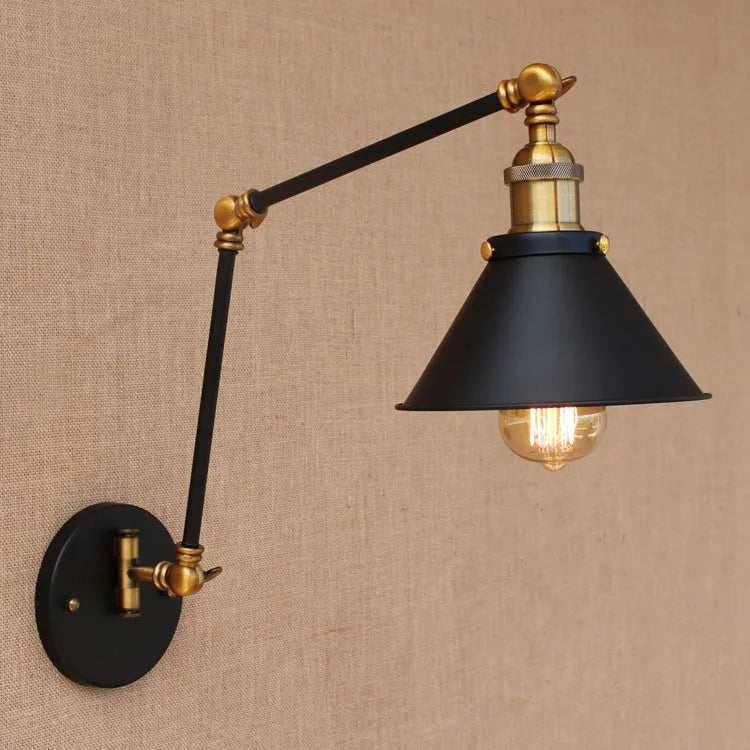 Adjustable Econiko Swing Arm Wall Lamp Vintage Industrial Sconce LED Lighting