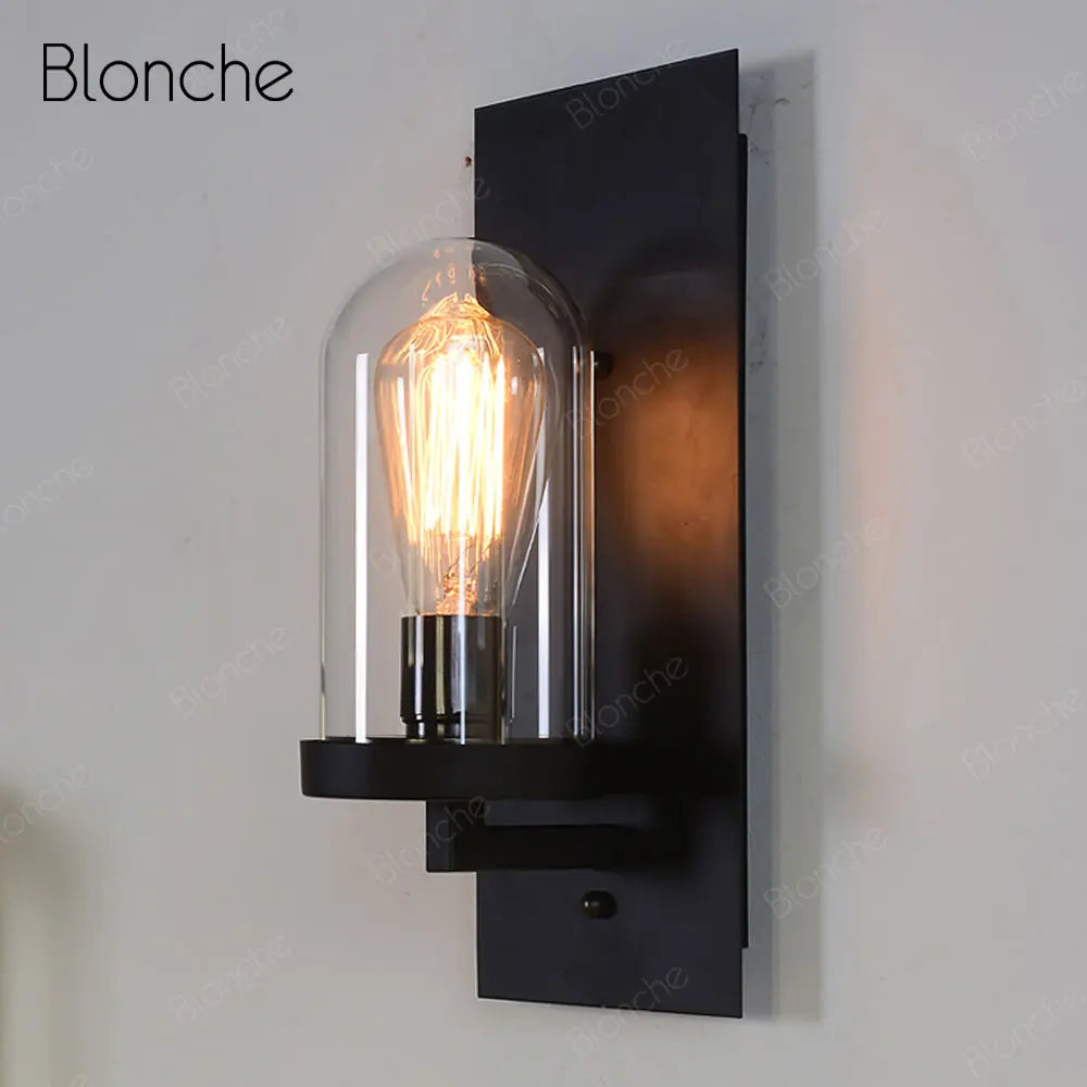 Black Industrial Glass Sconce Wall Lamp by Econiko for Home Indoor Decor