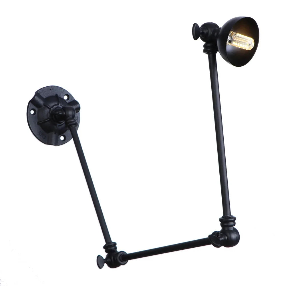 Adjustable Joint Loft Swing Arm Wall Light by Econiko - Vintage Iron Black Wall Lamp for Study and Bedroom Reading