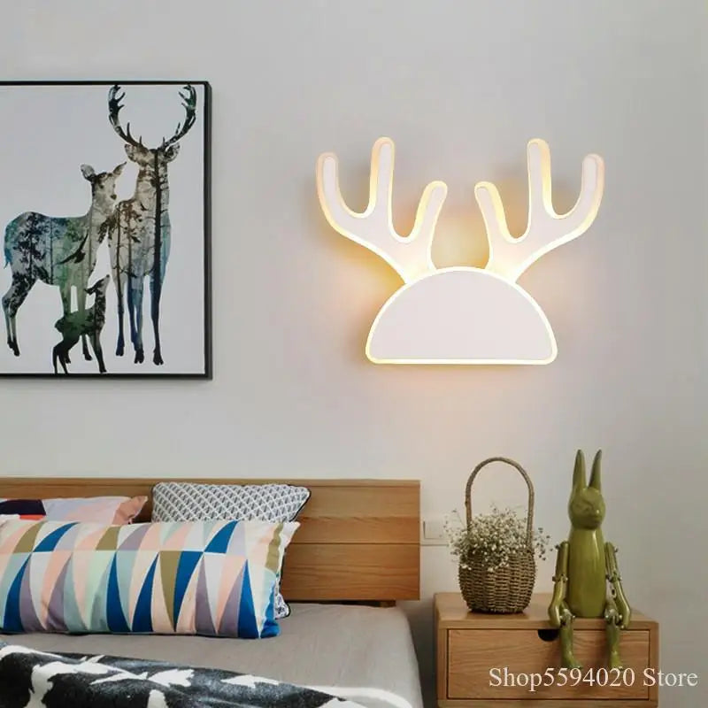 Acrylic Deer Head Wall Lamp Nordic Cartoon Bedside Kids Home Lights Sconce Wall Lights