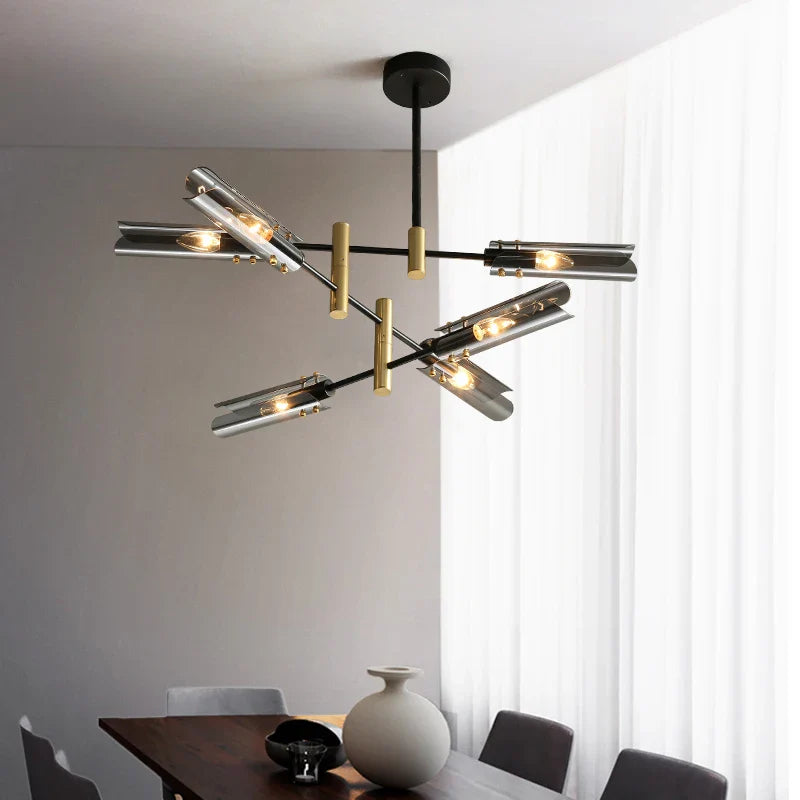 Black Gold Glass Tube Chandelier Postmodern Staircase Kitchen Sitting Room Light by Econiko