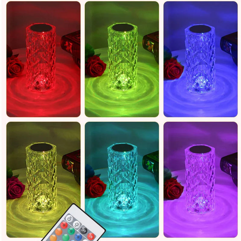 Econiko LED Touch Lamp Crystal Desk Light 16 Colors USB Projector Room Decor