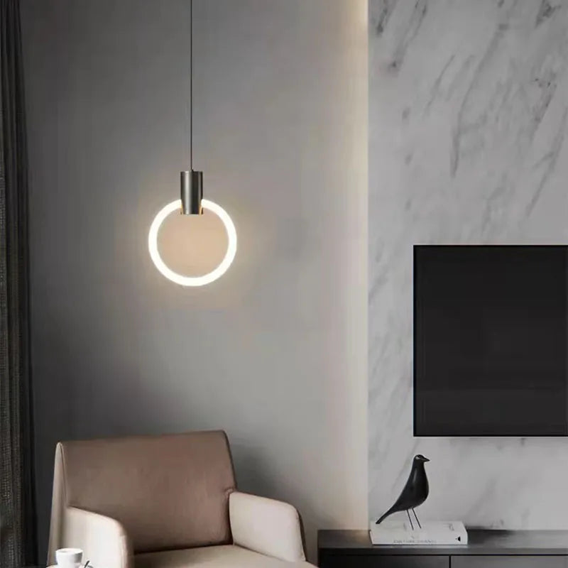 Acrylic Ring LED Chandelier by Econiko: Minimalist Design, 3 Color Dimming Options