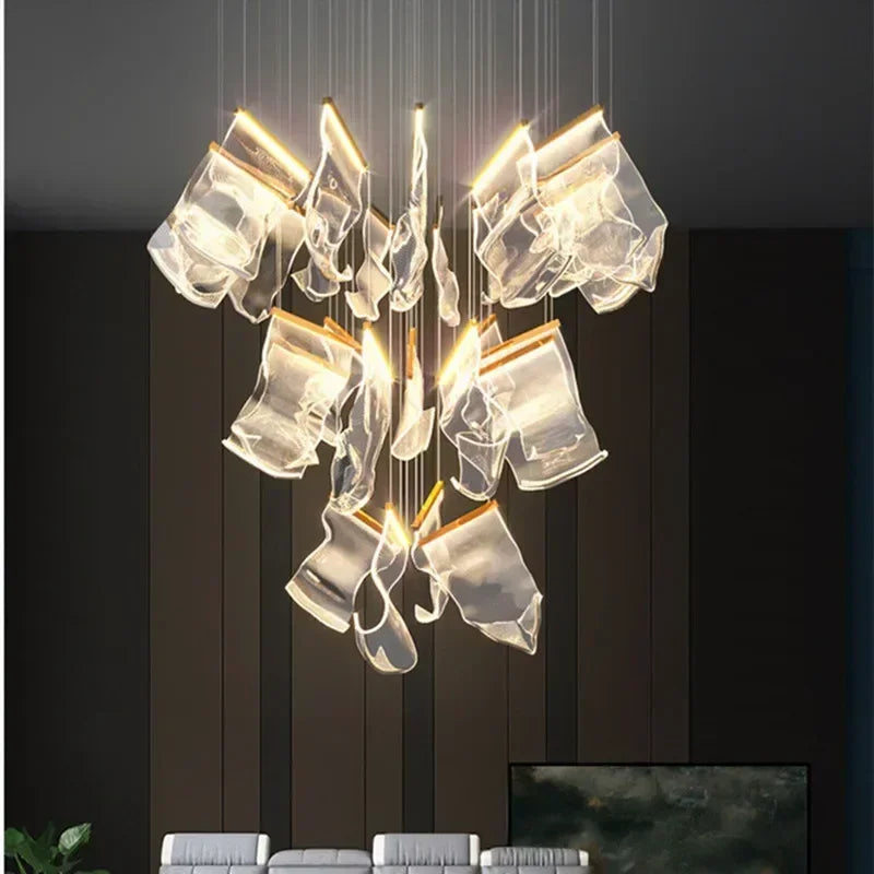 Acrylic Leaf LED Chandelier Dimmable Light for Luxury Living Room by Econiko