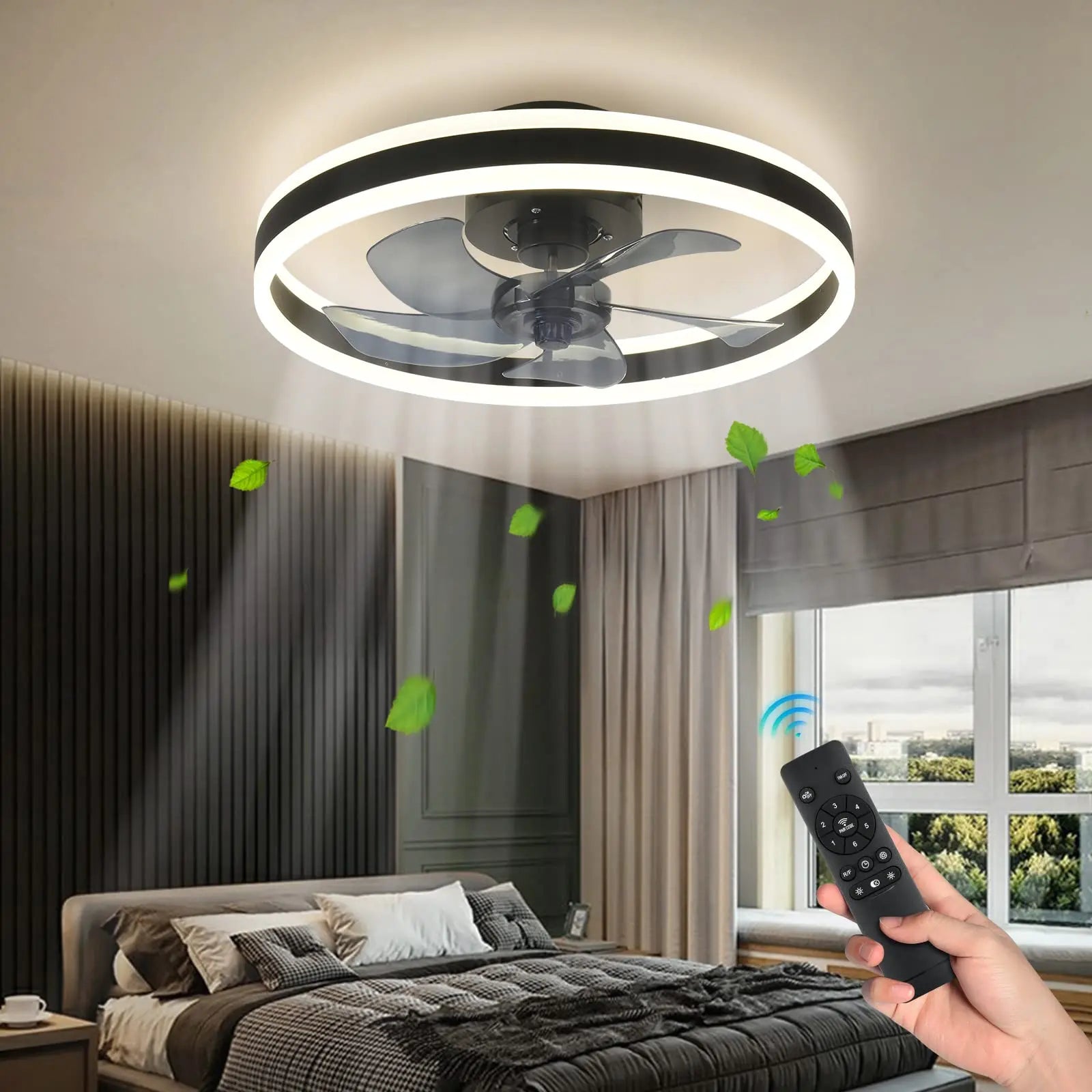 Econiko Modern LED Ceiling Fan Light with Control for Bedroom Living Room Restaurant