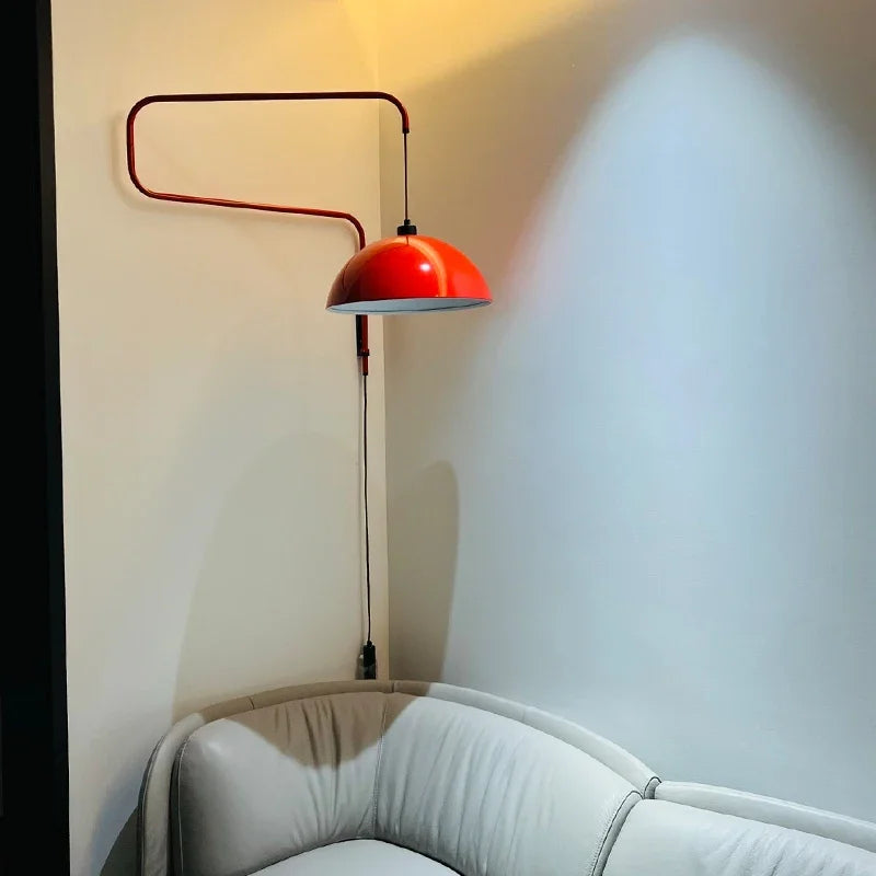 Adjustable Swing Arm Wall Lamp LED E27 Red/White Econiko Lampshade for Living Room