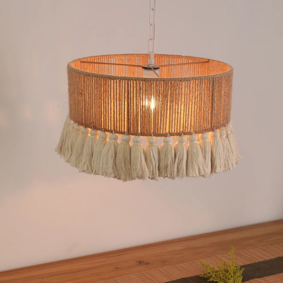 Bohemian Hemp Rope Macrame Pendant Lamp with Tassel Lights by Econiko