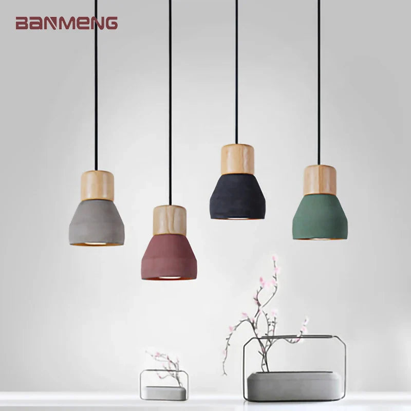 Econiko Nordic Minimalism Pendant Light E27 LED Chandelier Wood Cement Fixture