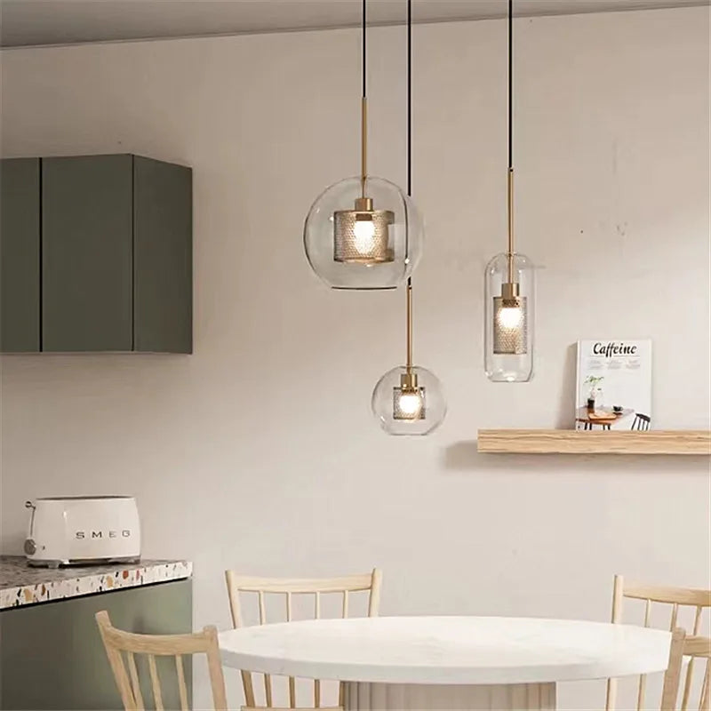 Chiswick Mesh Pendant Light - Silver Bronze Globe Lamp for Kitchen Island by Econiko.