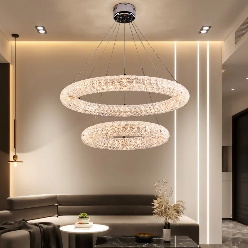 Acrylic Ring Chandelier LED Lamp for Living Room by Econiko - High Transmittance & Refractive