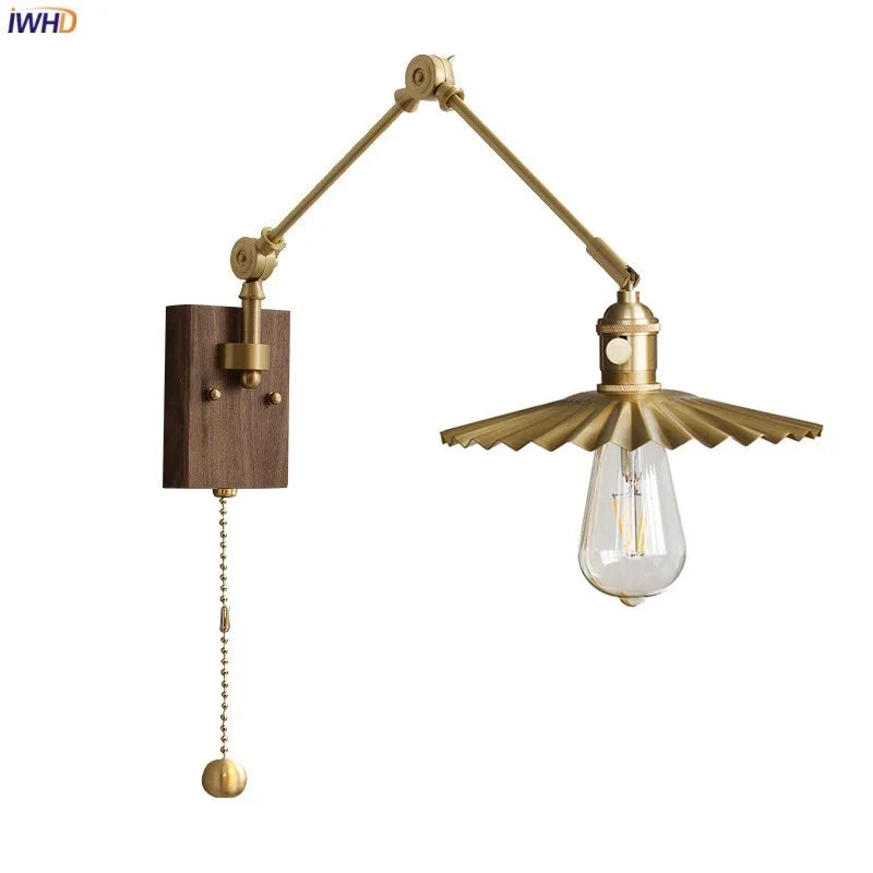 Adjustable Copper Arm LED Wall Sconce for Living Room Bedroom Pull Chain Switch - Econiko