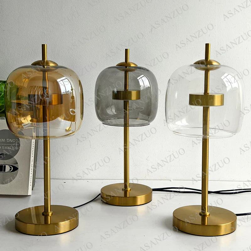 Amber Glass Table Lamps by Econiko - Modern Bedroom Desk Lamp, 18cm Smoke Gray Glass911