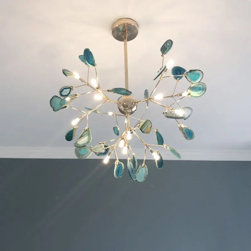 Colorful Agate LED Pendant Lamp by Econiko - Romantic Leaves Shape Chandelier for Hall and Living Room