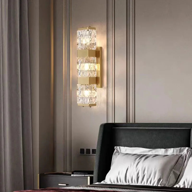 Clear Crystal Wall Light Parlor Bedroom Stairs Lamp Gold Stainless Steel by Econiko Lighting