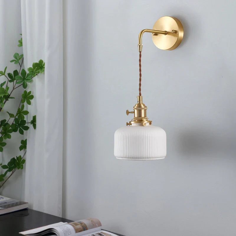 Ceramic Rechargeable Wall Light Pull Wire Switch Nordic Brass White LED Sconce Bedside Rotary Lamp Vintage Econiko E27