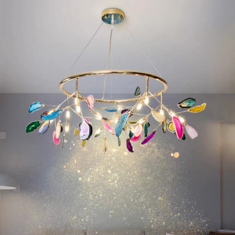 Agate Chandeliers LED Lighting Colorful Adjustable Cord G4 Bulb Econiko