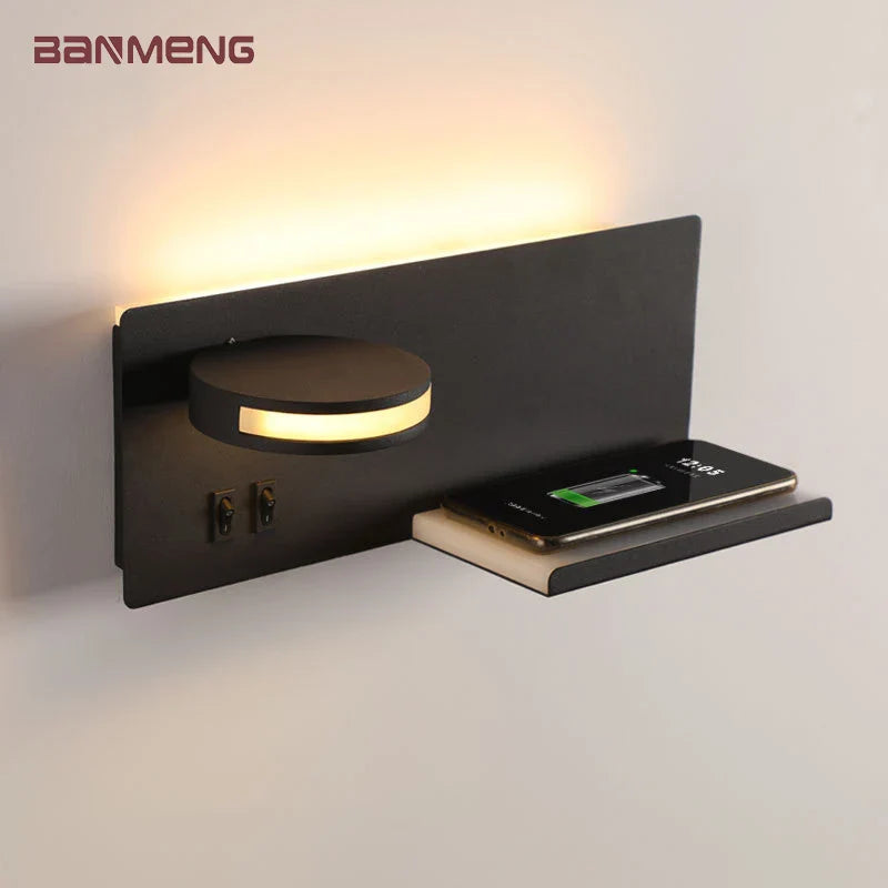 Econiko LED Wall Lamp with Wireless Charging and USB, Modern Sconces with Switch for Home Lighting