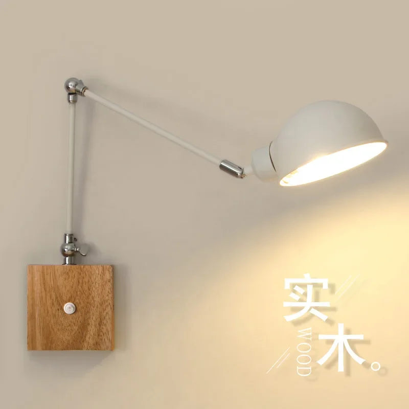 Adjustable Wooden Wall Sconce Modern Foldable Light for Bedroom Dining Room Study by Econiko